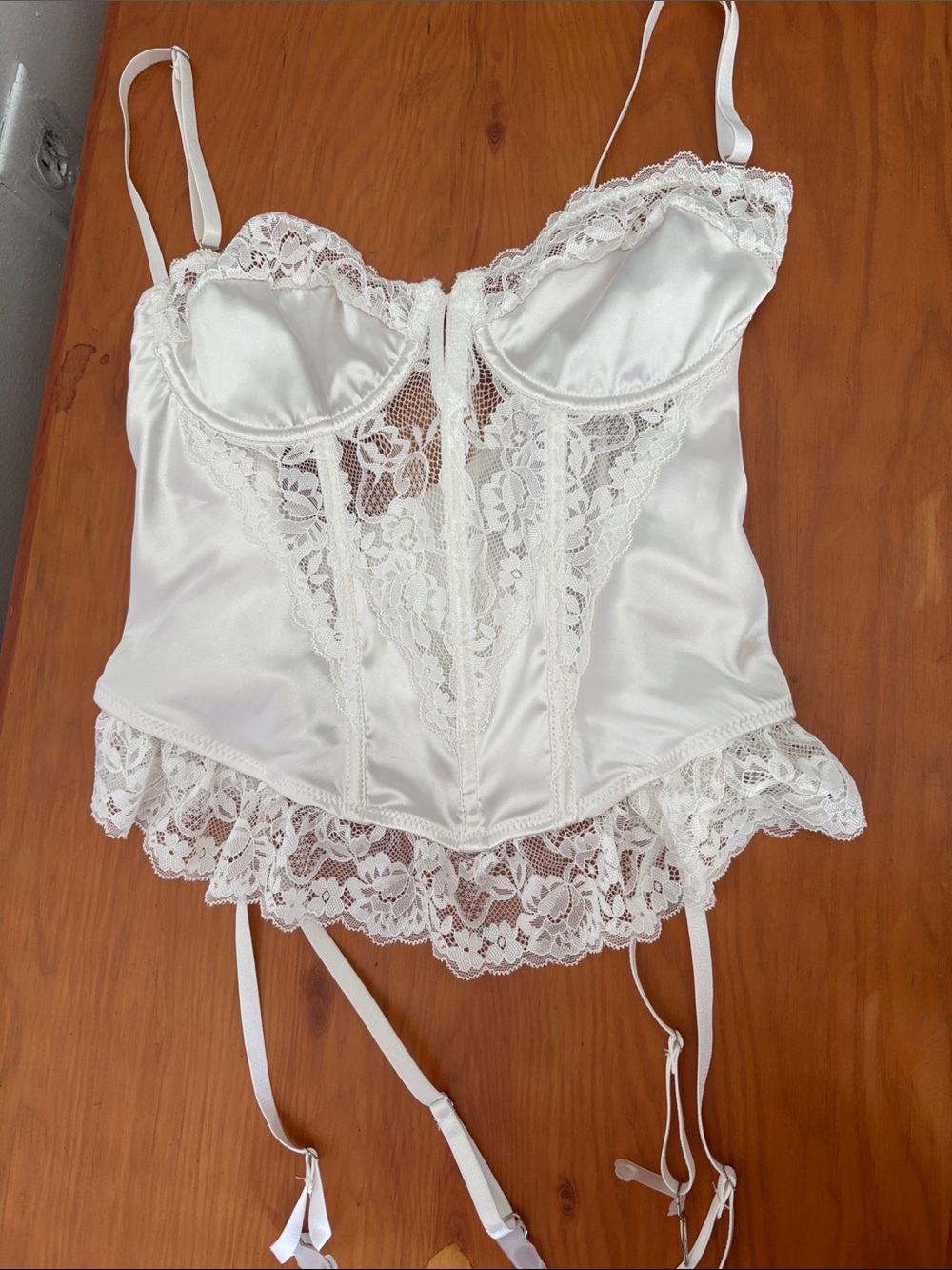 White Lace Satin Bustier with Garter Straps